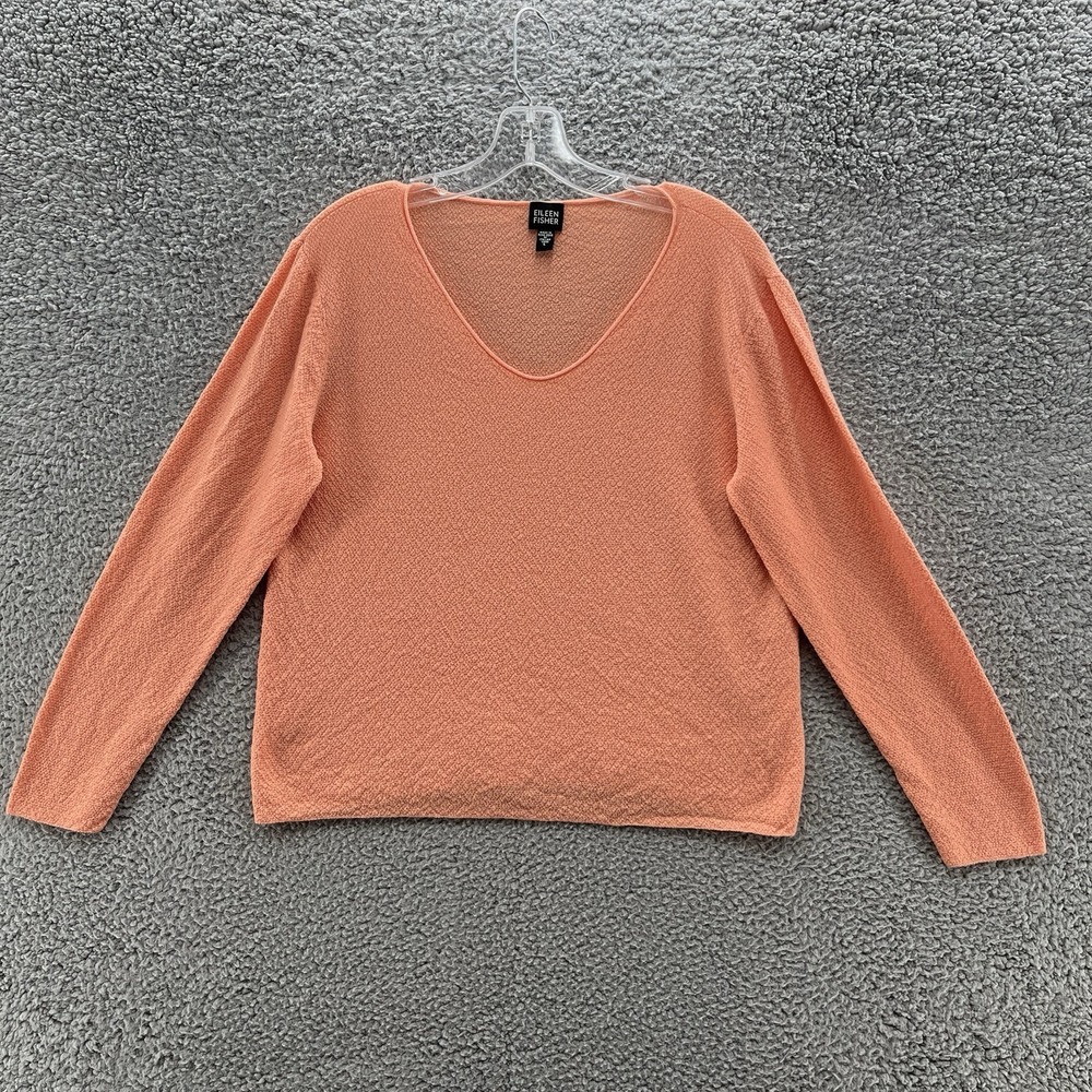 Eileen Fisher Sweater Women Large Orange Wool Knit Lightweight Boxy Pullover